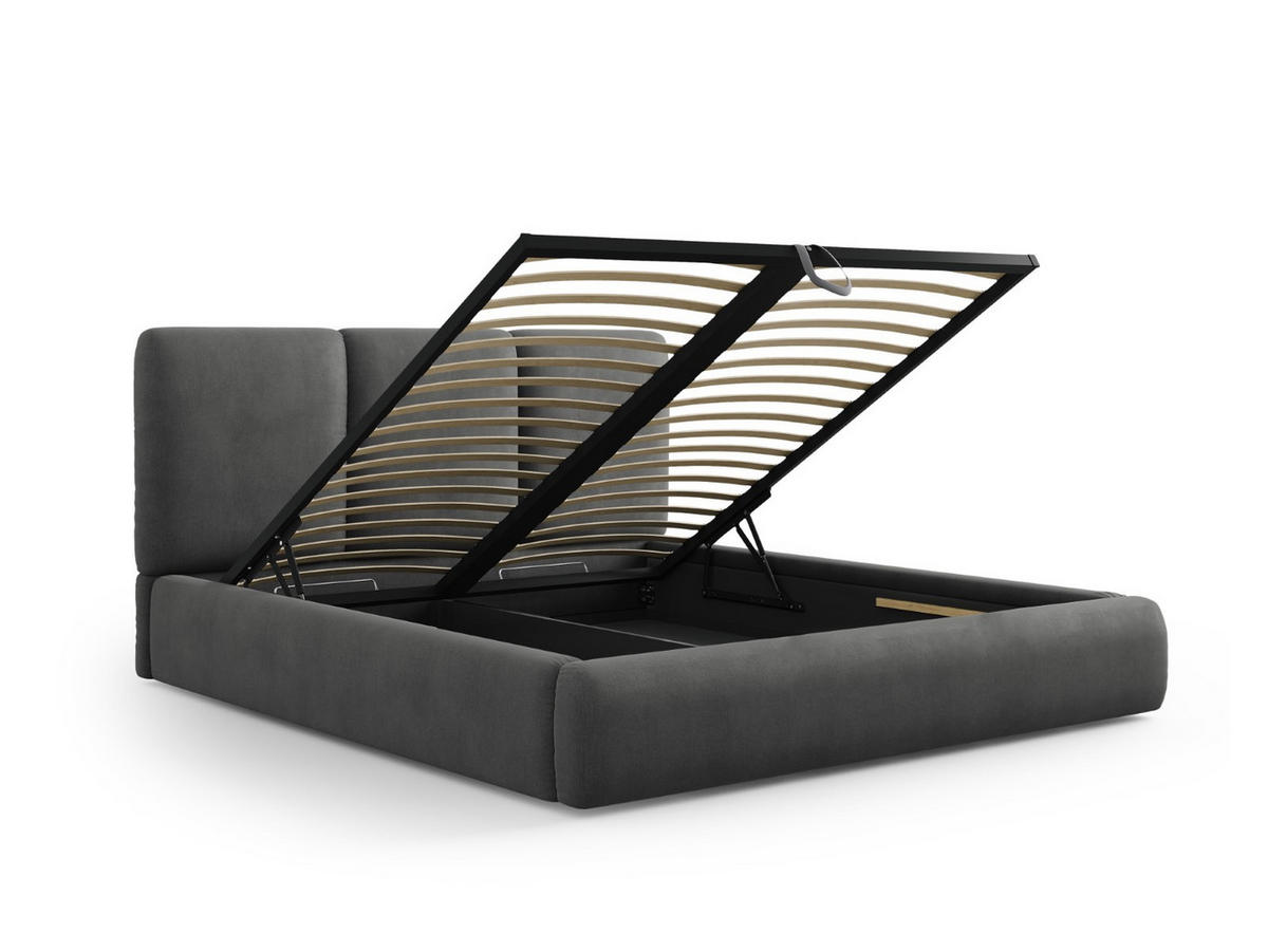 BETT mit Bettkasten und Kopfteil Nicolas aus Chenille-Stoff dunkelgrau 200x200cm - Dunkelgrau, Textil (200/200cm) - Cosmopolitan Design