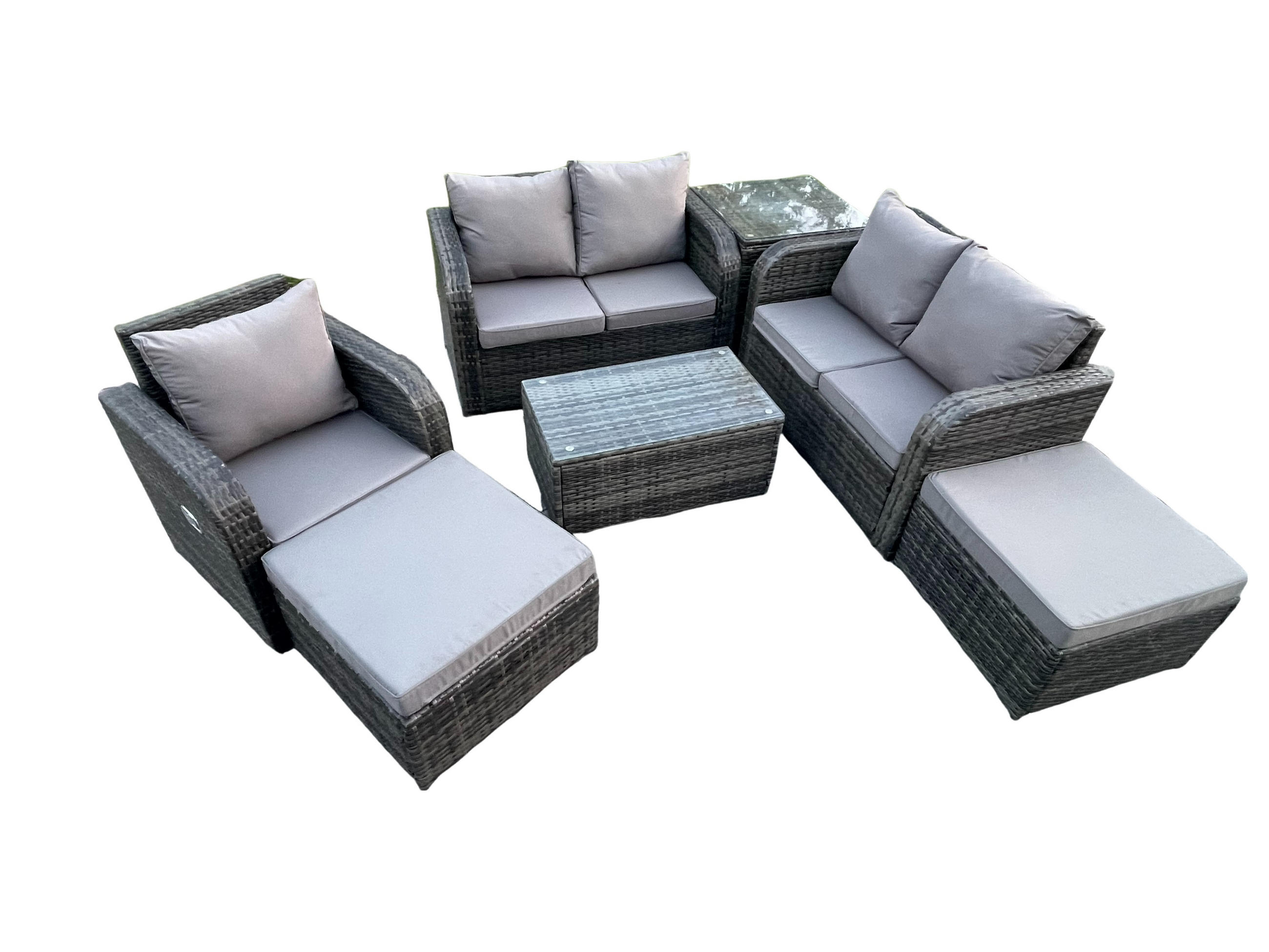 LOUNGESOFA-SET Polyrattan Dunkelgrau 7-Sitzer - Dunkelgrau, Metall - Fimous