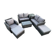 LOUNGESOFA-SET Polyrattan Dunkelgrau 7-Sitzer - Dunkelgrau, Metall - Fimous