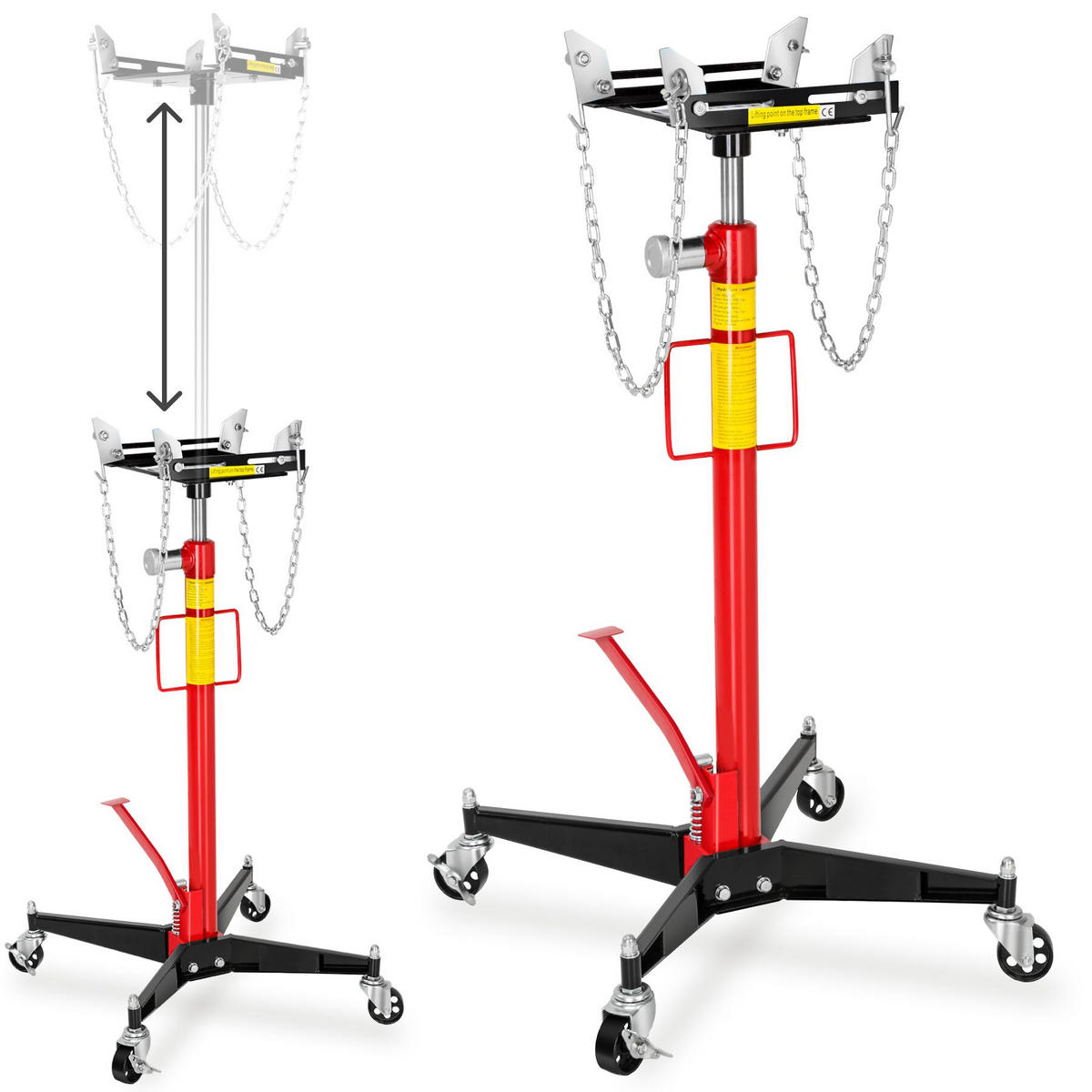 GETRIEBEHEBER , Standfestes Fußkreuz mit 4 Lenkrollen, rot - Rot, Metall (84/84/122cm) - tectake