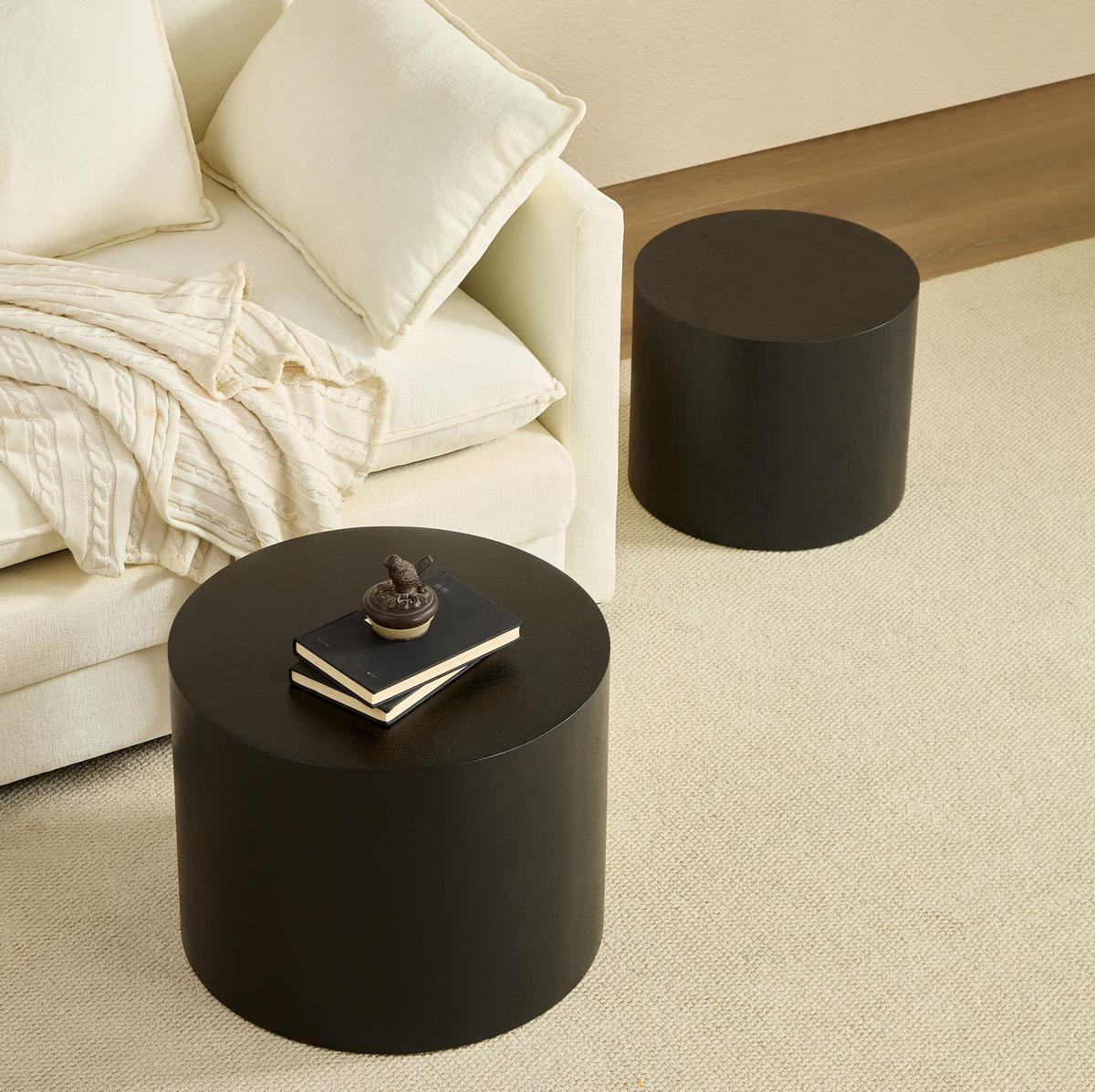 COUCHTISCH-SET 48/38 cm Schwarz, 2-teilig, platzsparend ineinanderstellbar - Schwarz, Holzwerkstoff (48/48/38cm) - BEAOK