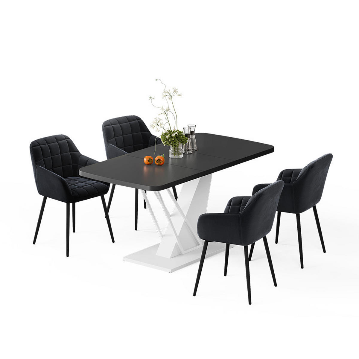 JEDILNA MIZA Fenaro, Črna/Bela, 120 x 80 cm s 4 jedilnimi stoli - črna/bela, leseni material (120/76/80cm) - Vicco