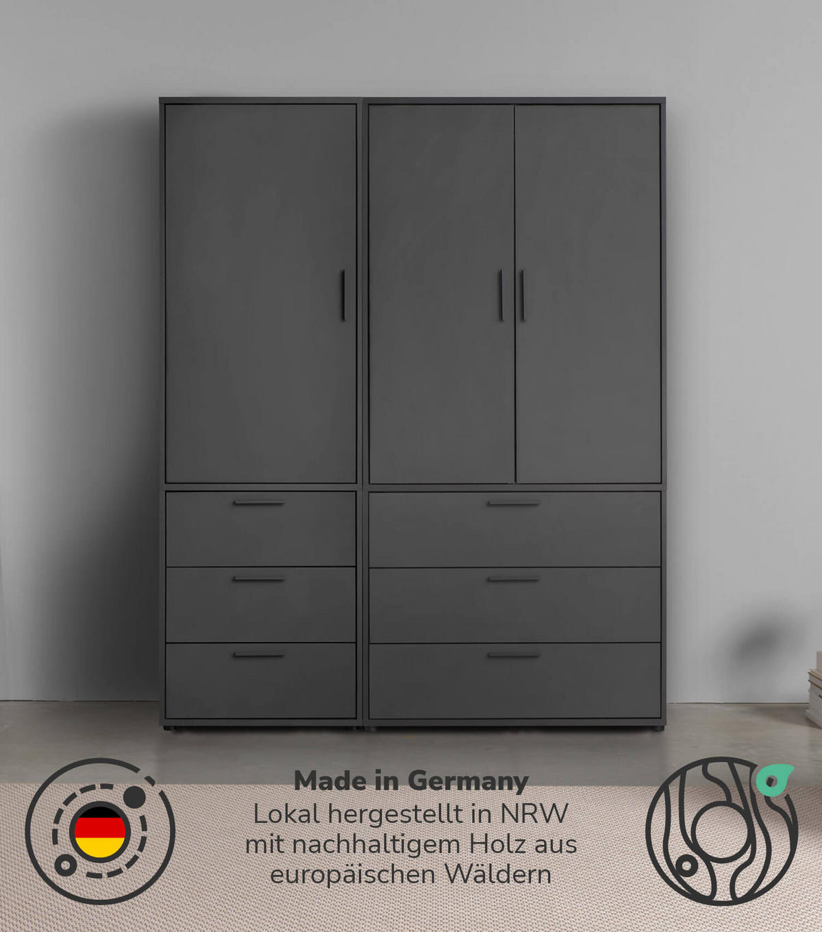 KLEIDERSCHRANK Der Grenzenlose - Anthrazit, Holzwerkstoff (150/187/58cm) - Mokebo