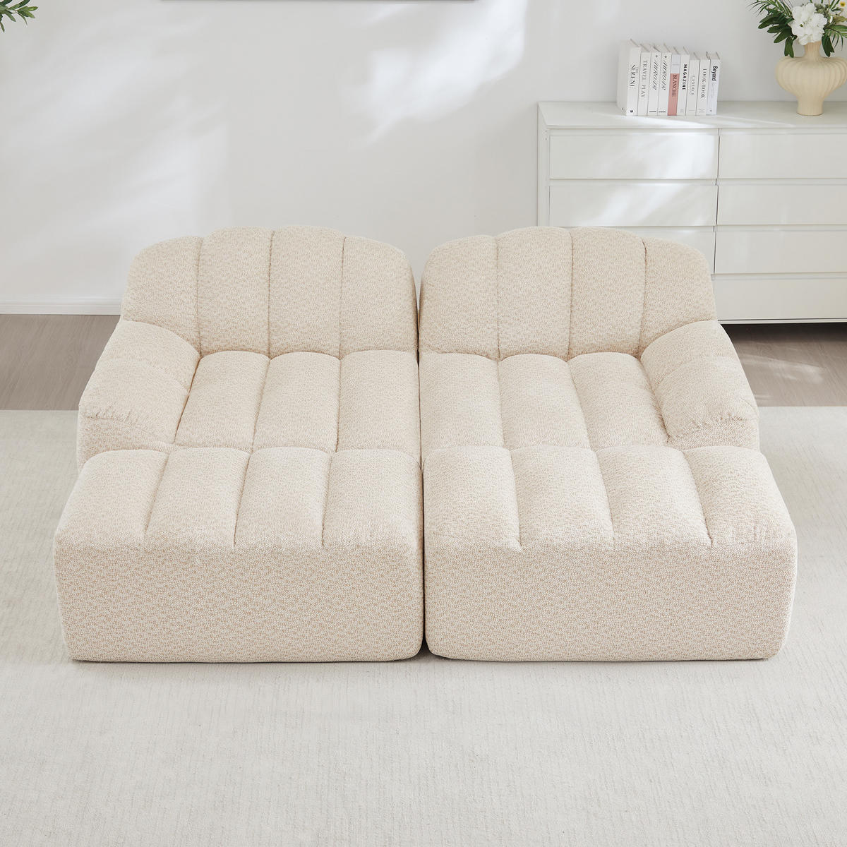 SOFA 210/165/79 cm in Beige-Weiß aus Granuliertem Fleece - Beige, Textil (165/79/210cm) - Flora Grace