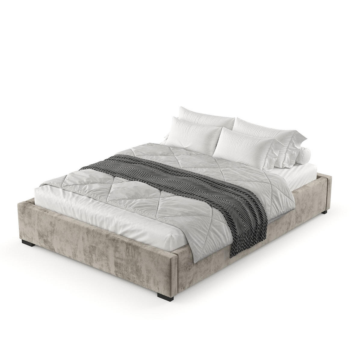 POLSTERBETT Maple Beige 160/200 cm im Chenille-Stoff - Beige/Schwarz, Holz/Holzwerkstoff (160/200cm) - Maison de Reve