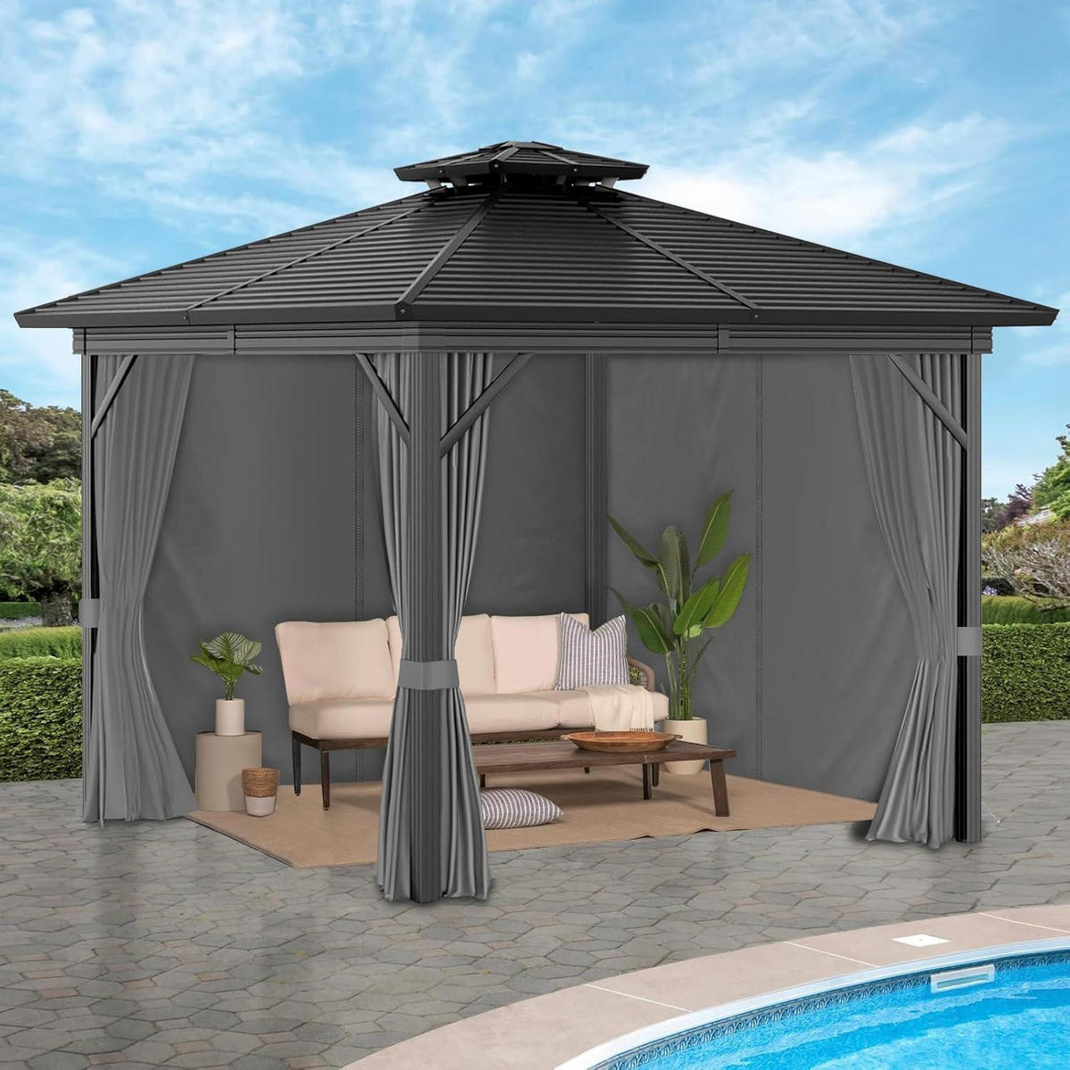 PAVILLON-SEITENWAND Set 4-teilig Grau 300x224 cm - Grau, Textil (300/224/300cm)