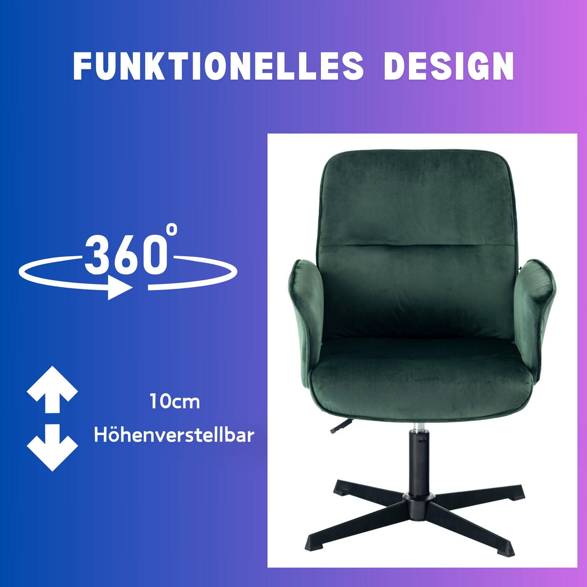 DREHSTUHL Armlehnsessel mit Drehfunktion in Beige, höhenverstellbar - Grün, Metall (59.5/93/61.5cm) - Urban Meuble