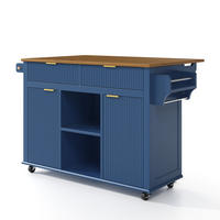 KÜCHENINSEL DE-41395 143/45-69/89,5 cm, klappbare Arbeitsplatte, 2 Schubladen Blau - Blau, Holzwerkstoff (143/89.5/45cm) - ComfortXL