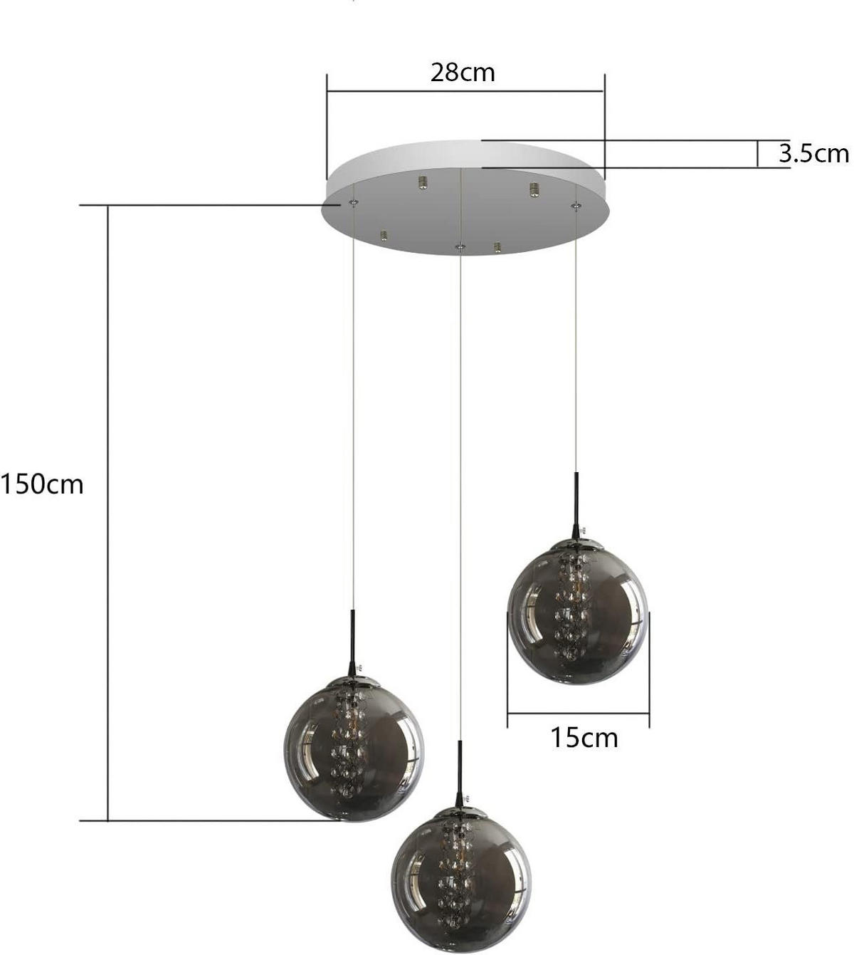 LED-HÄNGELEUCHTE Flamjarl 30/150/30 cm - Grau, Glas (30/30/150cm) - ZMH