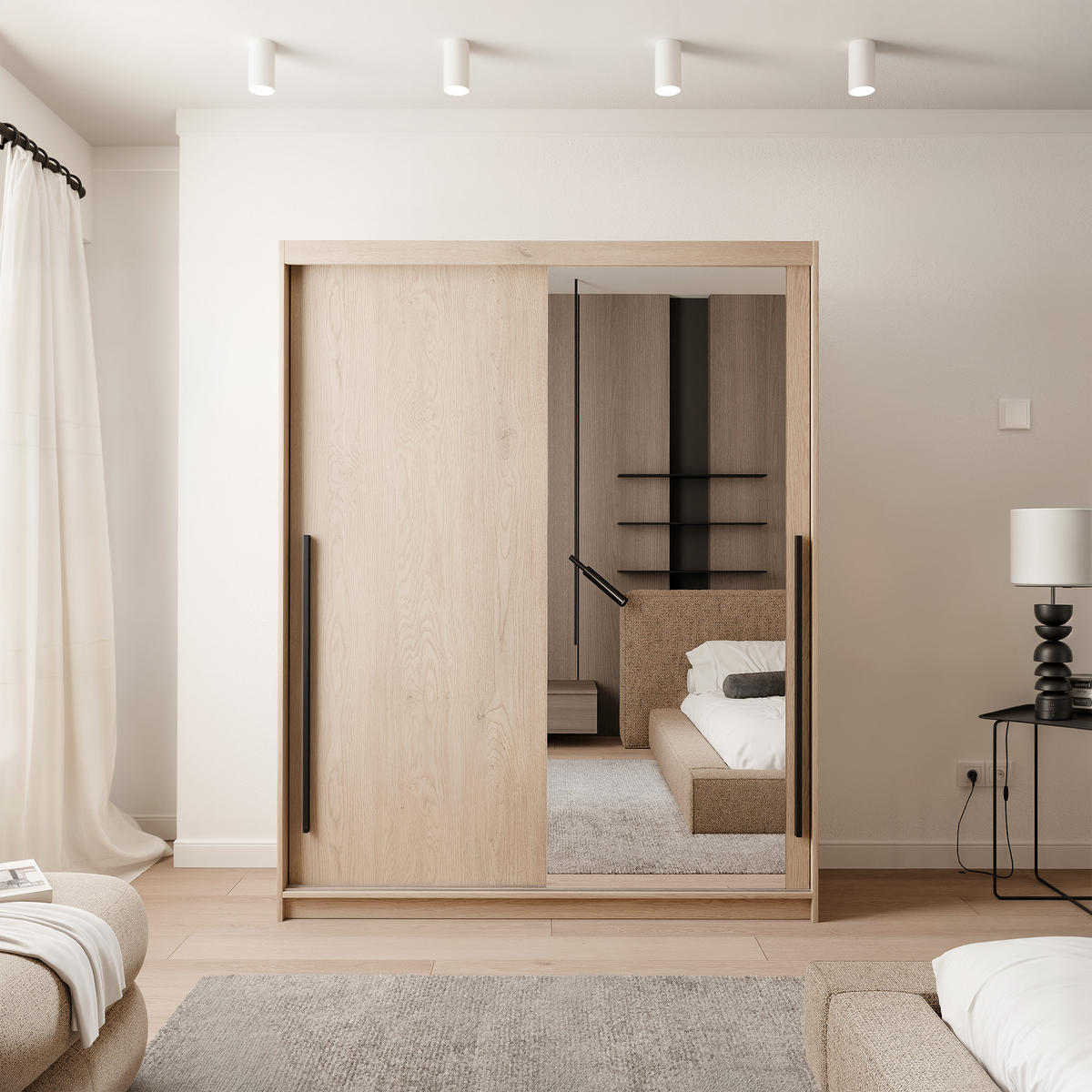 SCHIEBETÜRENSCHRANK SILENTE 160 cm mit Einlegeböden und Kleiderstange - Braun, Holzwerkstoff (160/205/60cm) - Idohome
