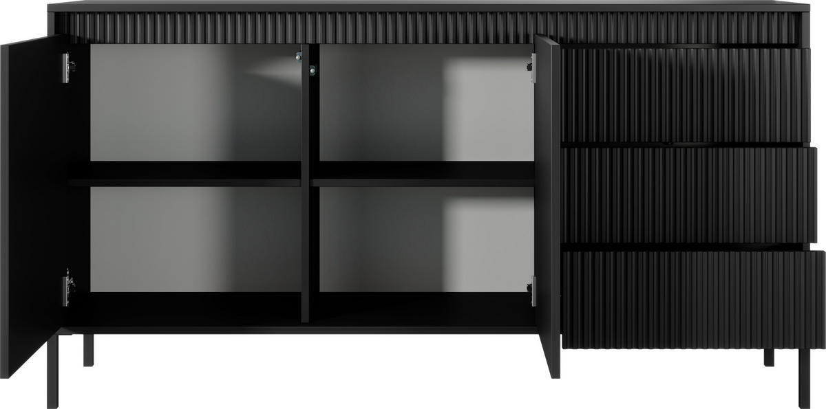 SIDEBOARD Cindy in Schwarz 154/81/40 cm - Schwarz, Holzwerkstoff/Metall (153.5/81.4/39.5cm) - WFL GROUP