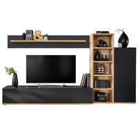 WOHNWAND schwarz, Ribbeck Eiche 240 cm, Schrankwand mit Push-to-Open - Eichefarben/Schwarz, Holzwerkstoff/Kunststoff (240/129/40cm) - Furn.Design