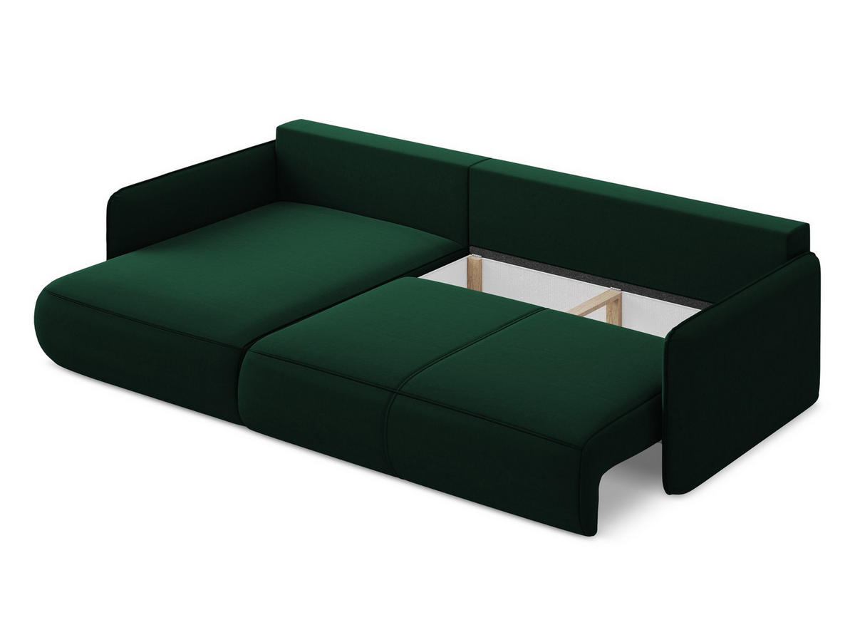ECKSOFA mit Schlaffunktion Samt Stoff Grün - Dunkelgrün/Schwarz, Kunststoff/Textil (148/240cm) - Makamii