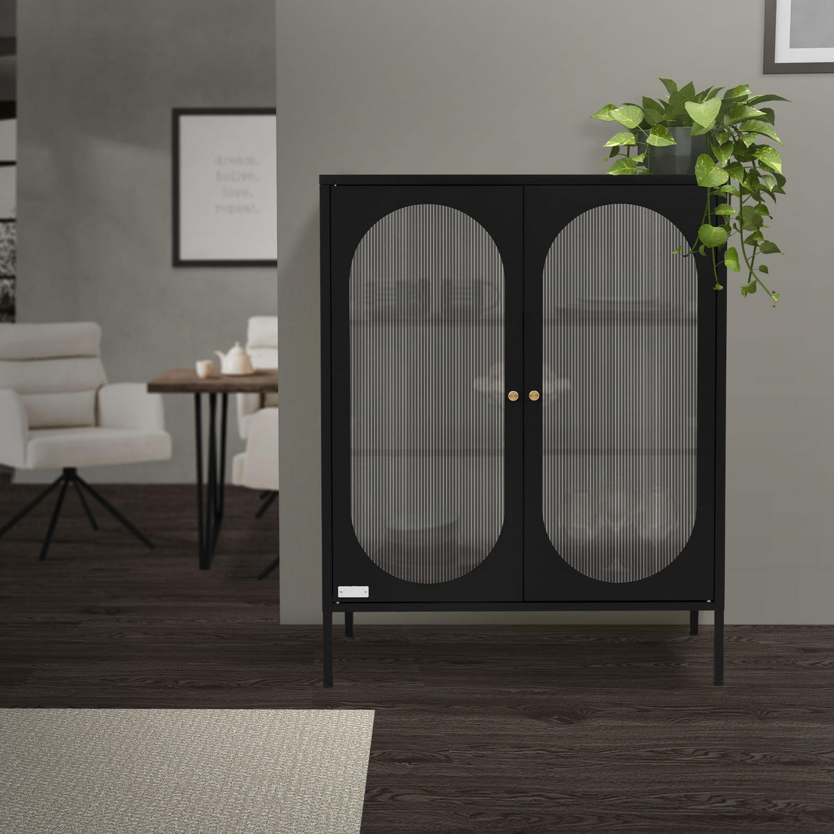 VITRINENSCHRANK Schwarz 102/80/40 cm - Schwarz, Metall (80/102.5/40cm) - ML-DESIGN