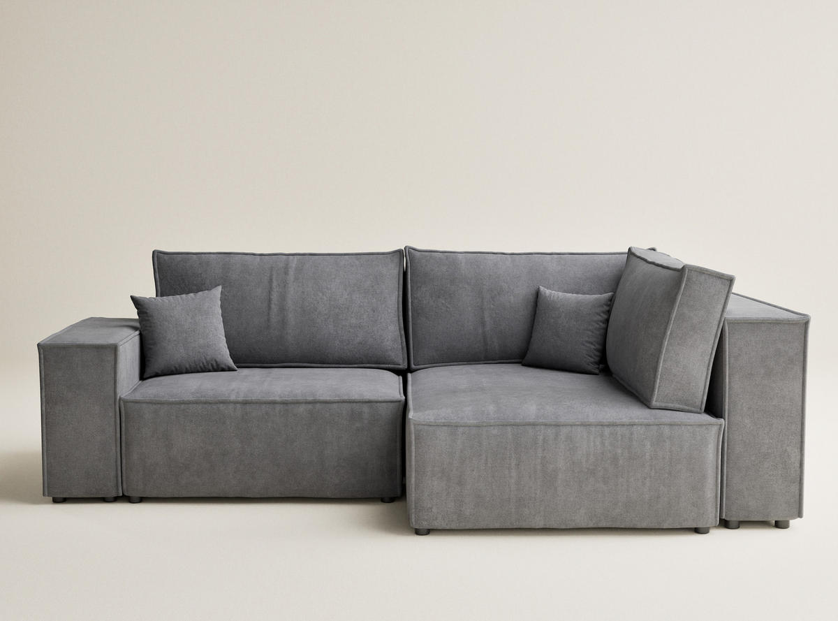 ECKSOFA MIT SCHLAFFUNKTION Tonga Grau Webstoff - Schwarz/Grau, Holz/Holzwerkstoff (255/105cm) - Maison de Reve