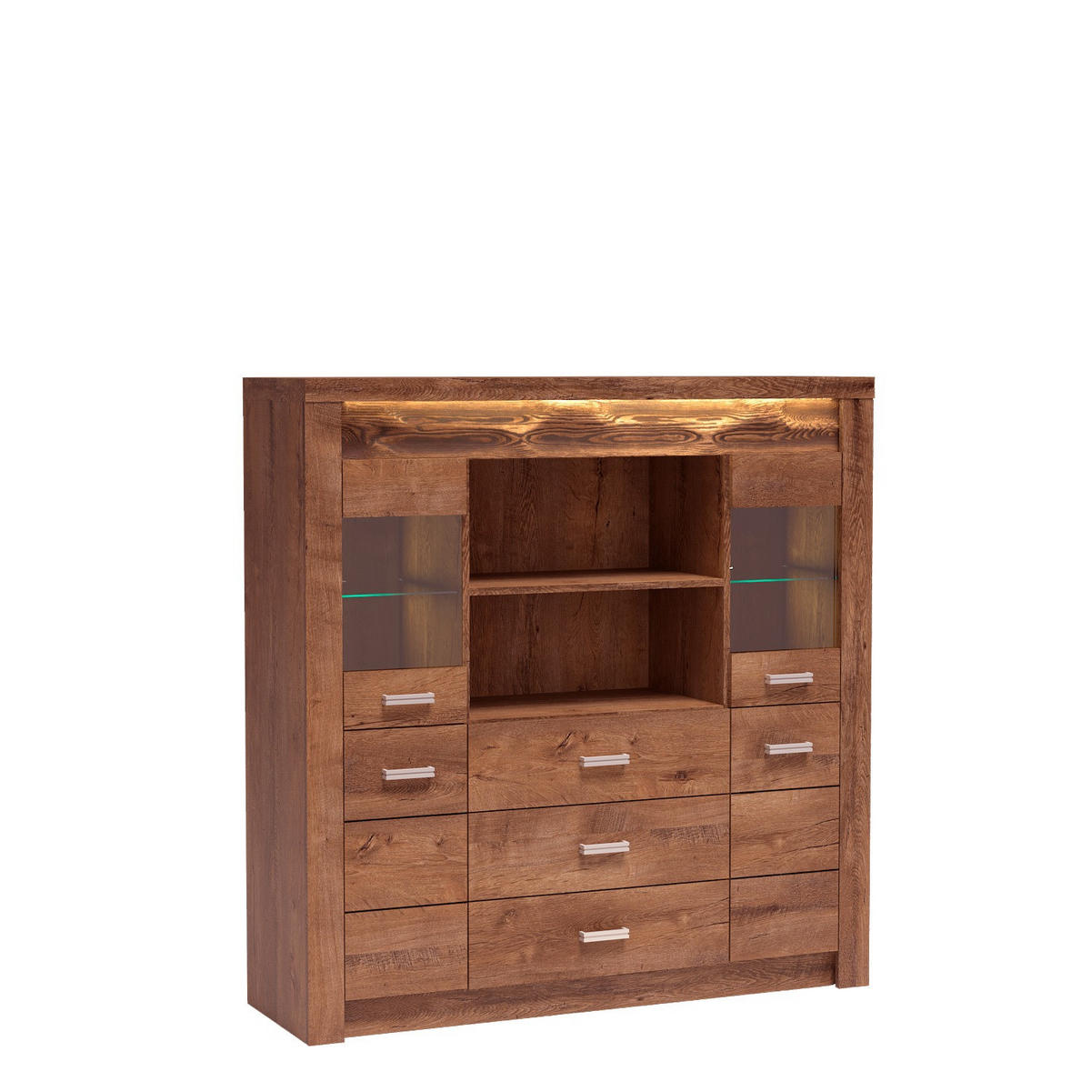 VITRINENKOMMODE Indianapolis I-22 137 x 141,5 x 42 cm Esche hell - Braun, Holzwerkstoff/Metall (137/141.5/42cm) - Koseto