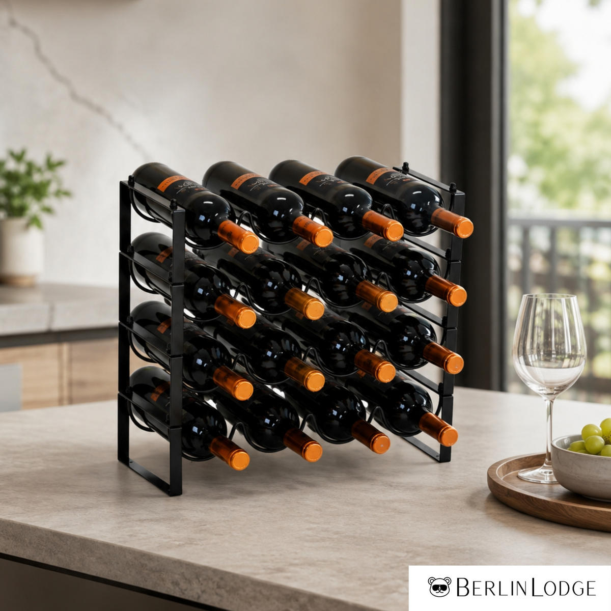 WEINREGAL Barossa Modular HxBxT 40x43,5x17 cm 12 Flaschen 3 Ebenen Schwarz - Schwarz, Metall (43.5/40/17cm) - BERLINLODGE