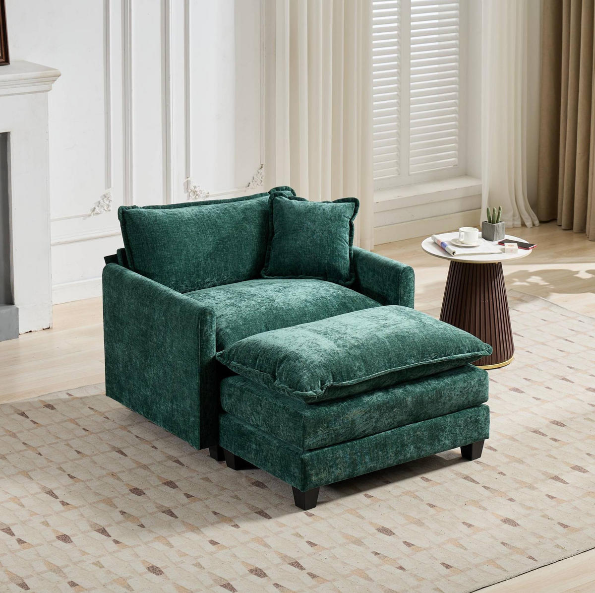 HOCKER aus Chenille 94x58x91 cm in Grün - Grün, Textil (58/51/94cm) - Modfu