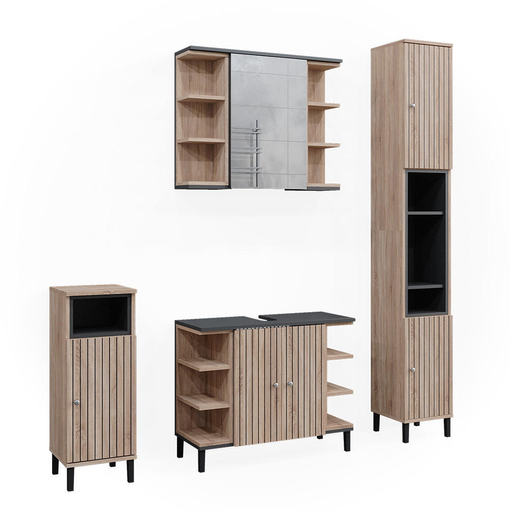 BADMÖBEL-SET Aquis Sonoma 4 Teile - Anthrazit/Sonoma Eiche, Holzwerkstoff (79.6/64/32cm) - Vicco