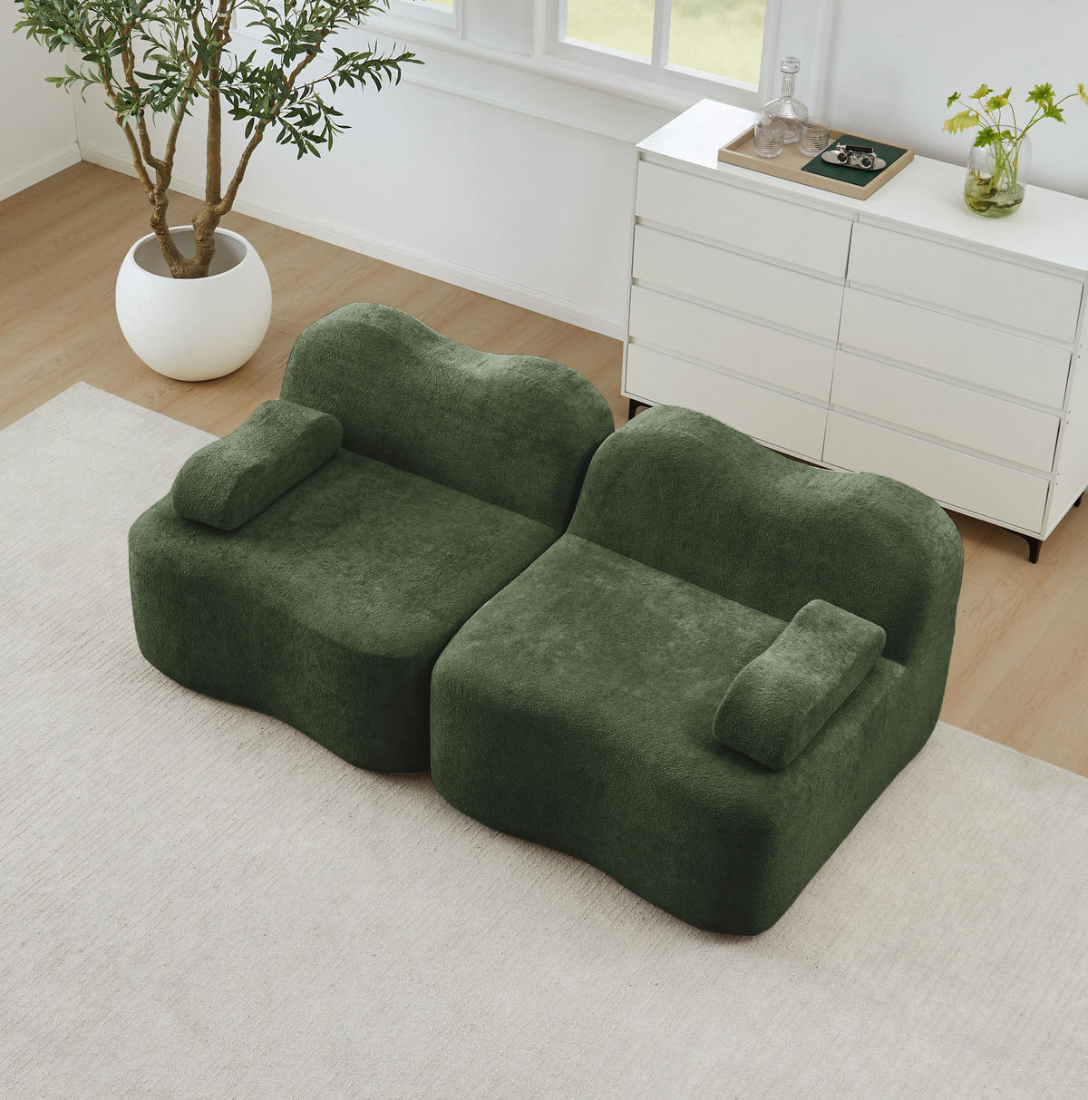 2-SITZER 192/98/70 cm Grün aus Stoff mit beweglichen Armlehnenkissen - Grün, Textil (98/70/192cm) - OKMYHOME