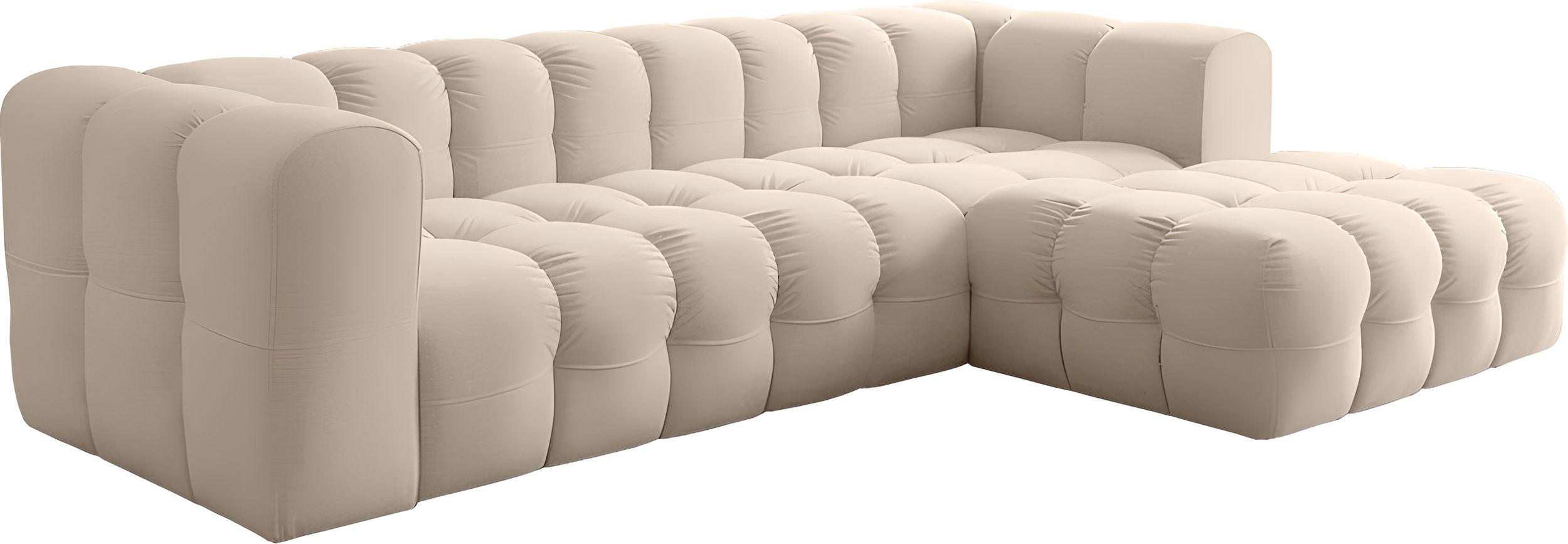 ECKSOFA Mochi L-Form 5-Sitzer Rechts, Samt, Beige 290/75/193 cm - Beige/Schwarz, Kunststoff/Textil (290/193cm) - WFL GROUP