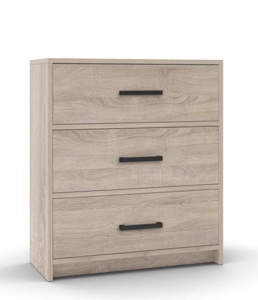 SIDEBOARD Sonoma Eiche Mit Schwarzen Griffen Mit Geräumigen Schubladen - Beige, Holzwerkstoff (80/90/35cm) - Sepro Meble