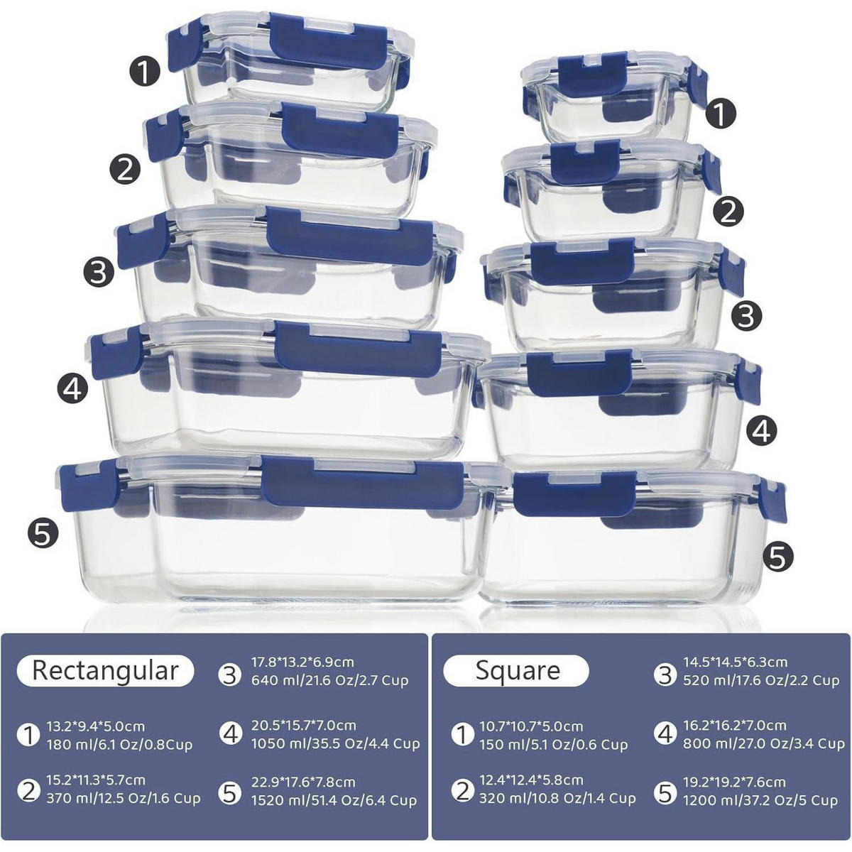 VORRATSDOSEN-SET Glas 10-teilig Blau - Blau, Glas (20.8/16.5/44cm)