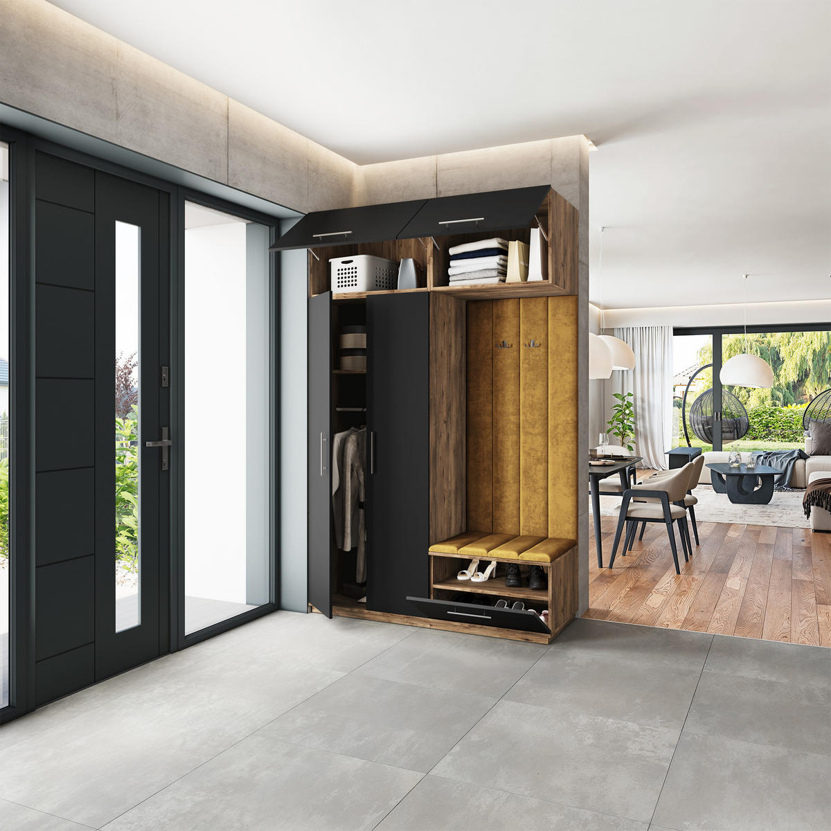 GARDEROBENSCHRANK REMA 150/240/60 cm Modern Garderobe-Set Eiche Lefkas - Eichefarben/Gelb, Holzwerkstoff (150/240/60cm) - MASSENO