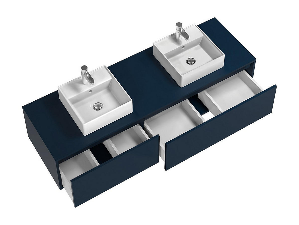 DOPPELWASCHTISCH - 150cm x 47cm - Holzspan - marineblau - ISAURE - Blau, Holz (150/32/47cm) - Vente-Unique