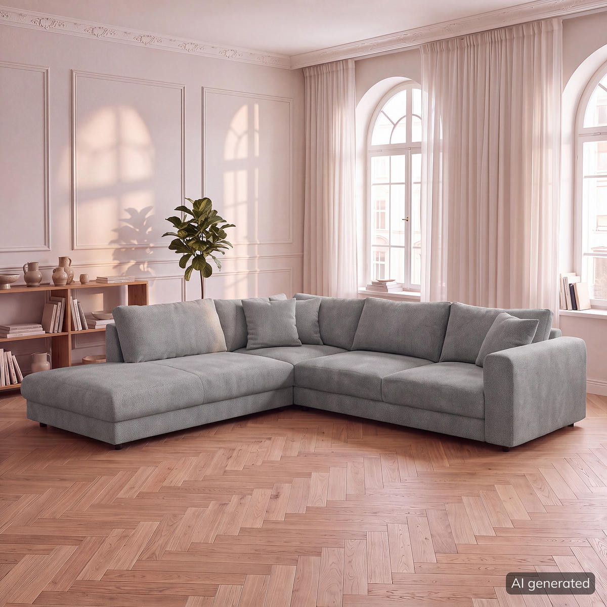 ECKSOFA mit Ottomane - Schwarz/Grau, Holz/Kunststoff (267/254cm) - home24