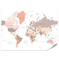 FOTOTAPETE für Büro Pastell Weltkarte Kontinente Ozean Länder 450x315 - Beige/Schwarz, Papier (450/315cm) - Muralo