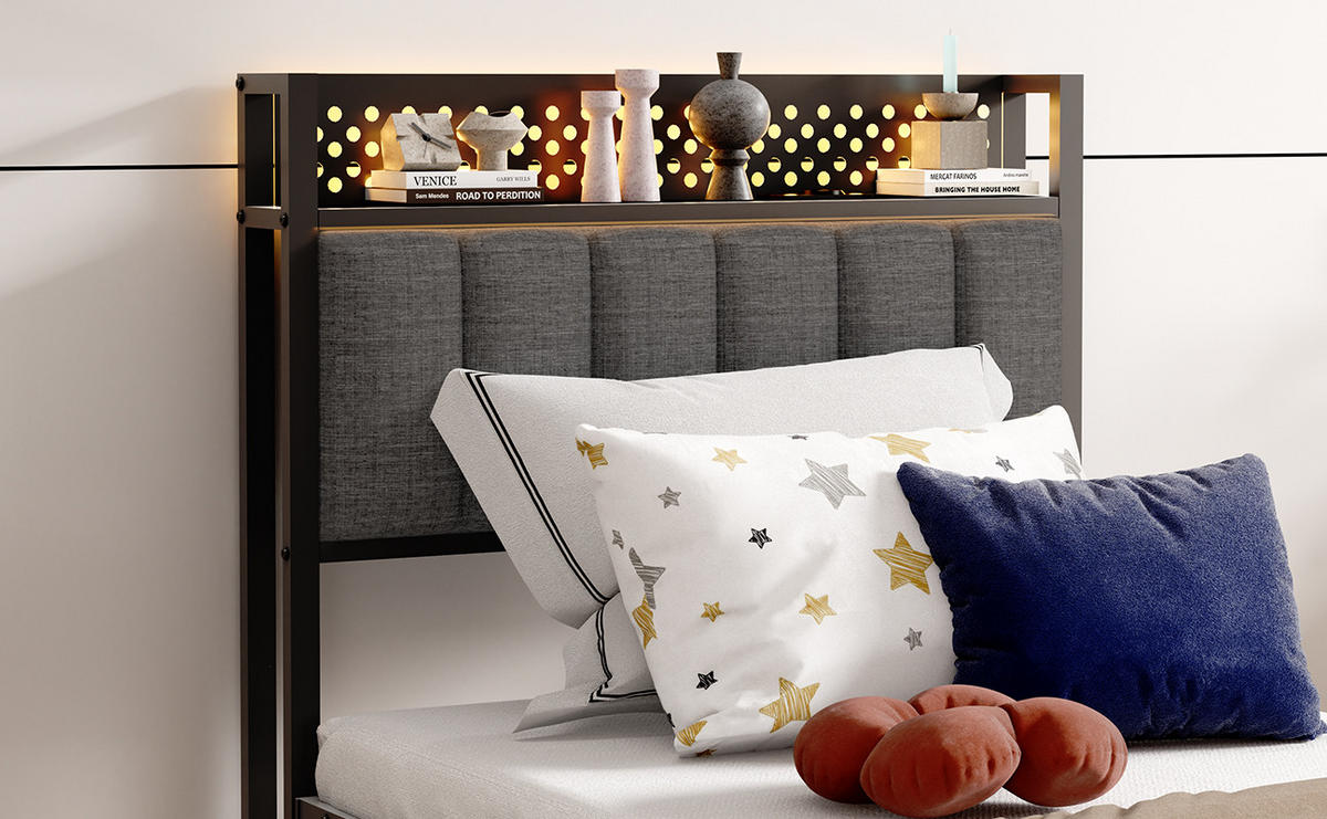 STAURAUMBETT 90/200 cm Schwarz Metall mit USB - Schwarz, Metall (90/200cm) - MIVRAY