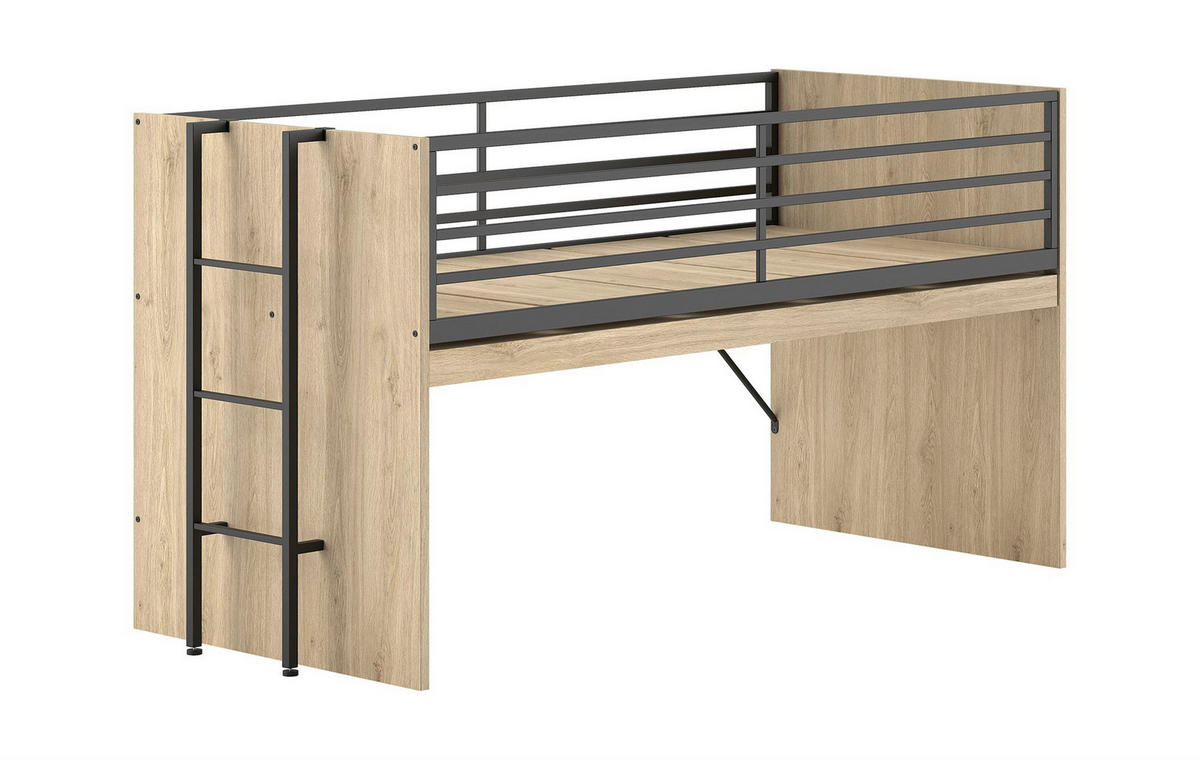 HALBHOCHBETT 90x200 Keelia Eiche Melamin mit Schreibtisch - Eichefarben, Kunststoff (90/200cm) - 58aufmkessel