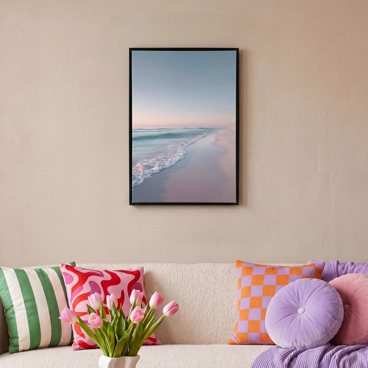 LEINWAND Bilder mit Rahmen - Küstenlinie - Pastell - Wasser - 40x60 - Pastellblau, Textil (40/60cm) - MuchoWow
