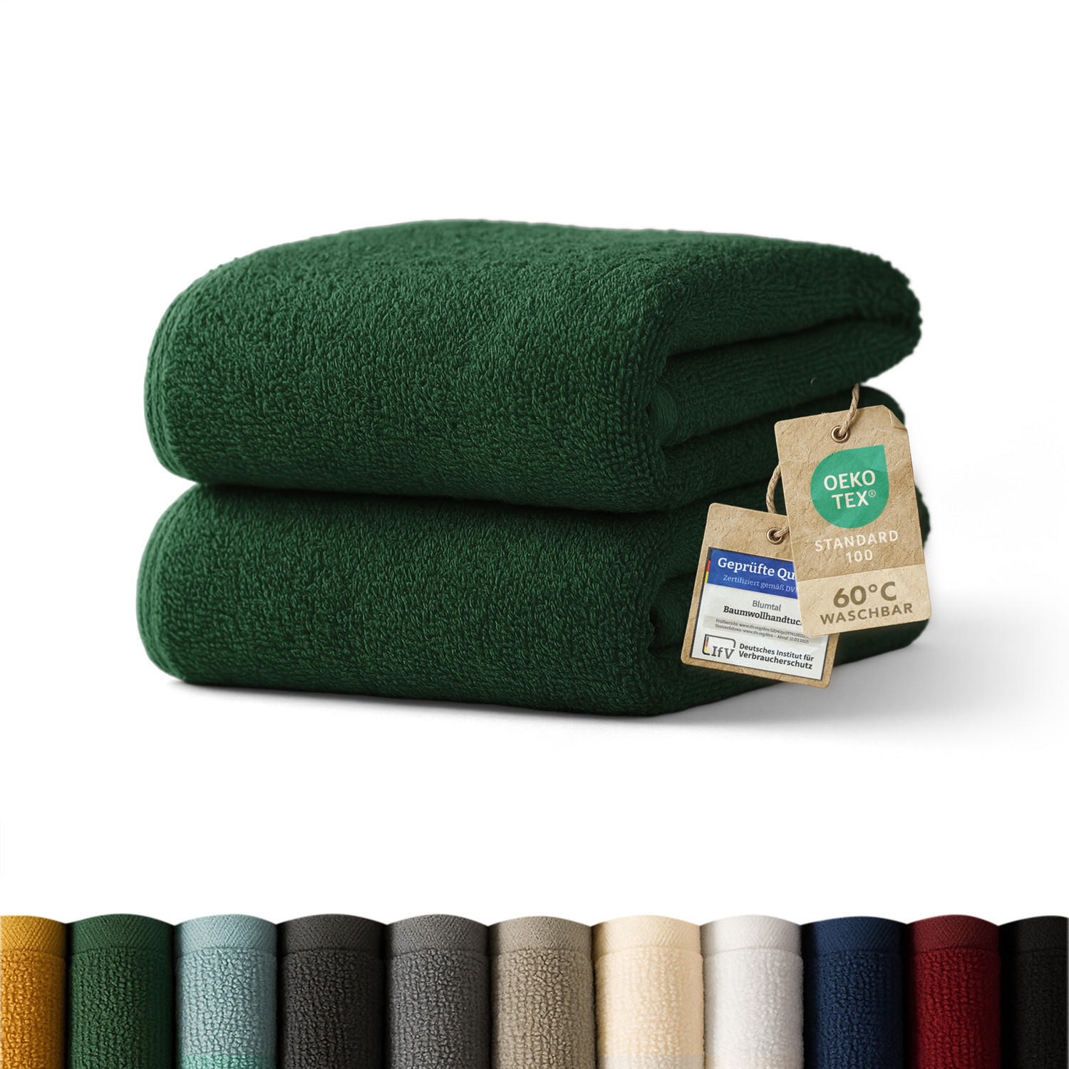 HANDTUCH 2er-Set, 2x Handtuch 50/100 cm, Dunkelgrün - Dunkelgrün, Textil (50/100cm) - Blumtal