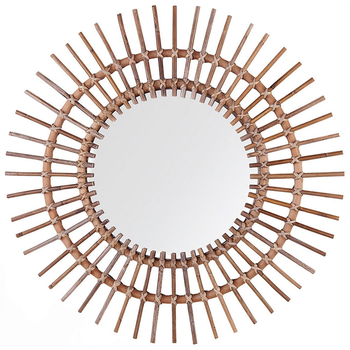 WANDSPIEGEL sandbeige Rattan Sonnenform 76 cm Stenen - Braun, Naturmaterialien (76/76/3cm) - Beliani