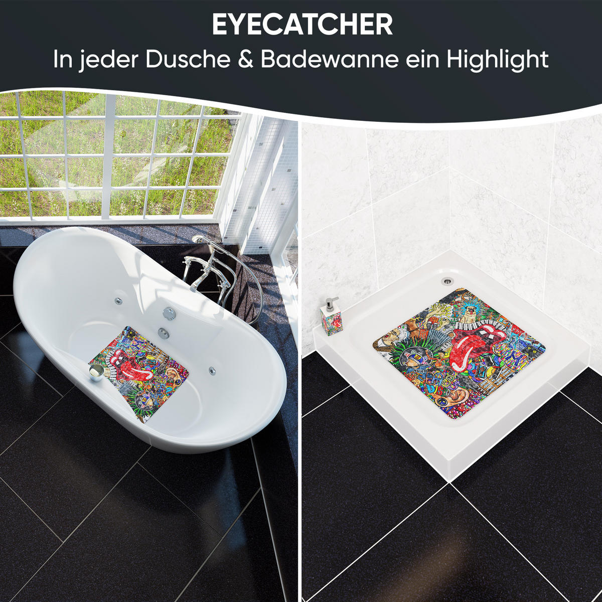 BADEMATTE Graffiti - Rot, Kunststoff (53/53cm) - Sanilo