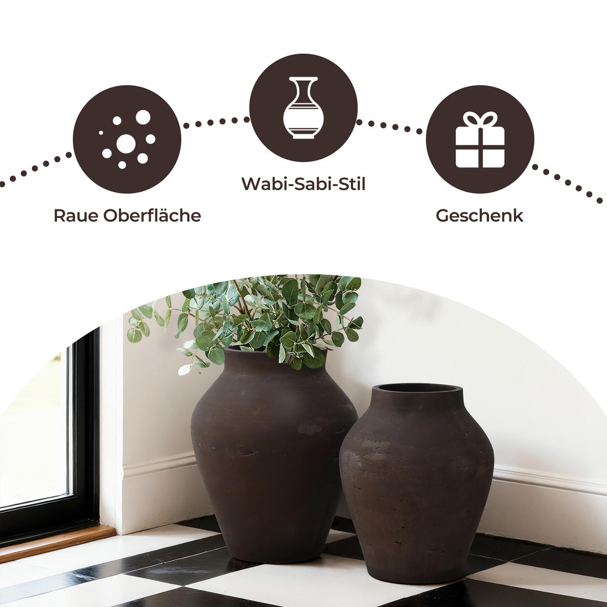 VASE Soma, 34 cm hoch - Dunkelbraun, Naturmaterialien (34cm) - Hometopia