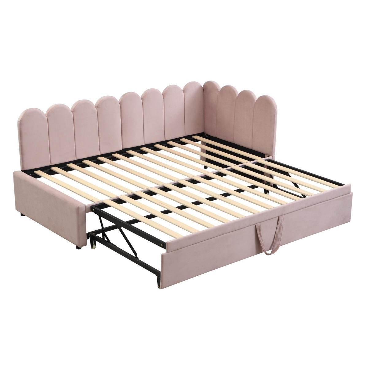 POLSTERBETT aus Samt 90x200 cm in Rosa mit Ausziehbett - Rosa, Textil (90/200cm) - Modfu