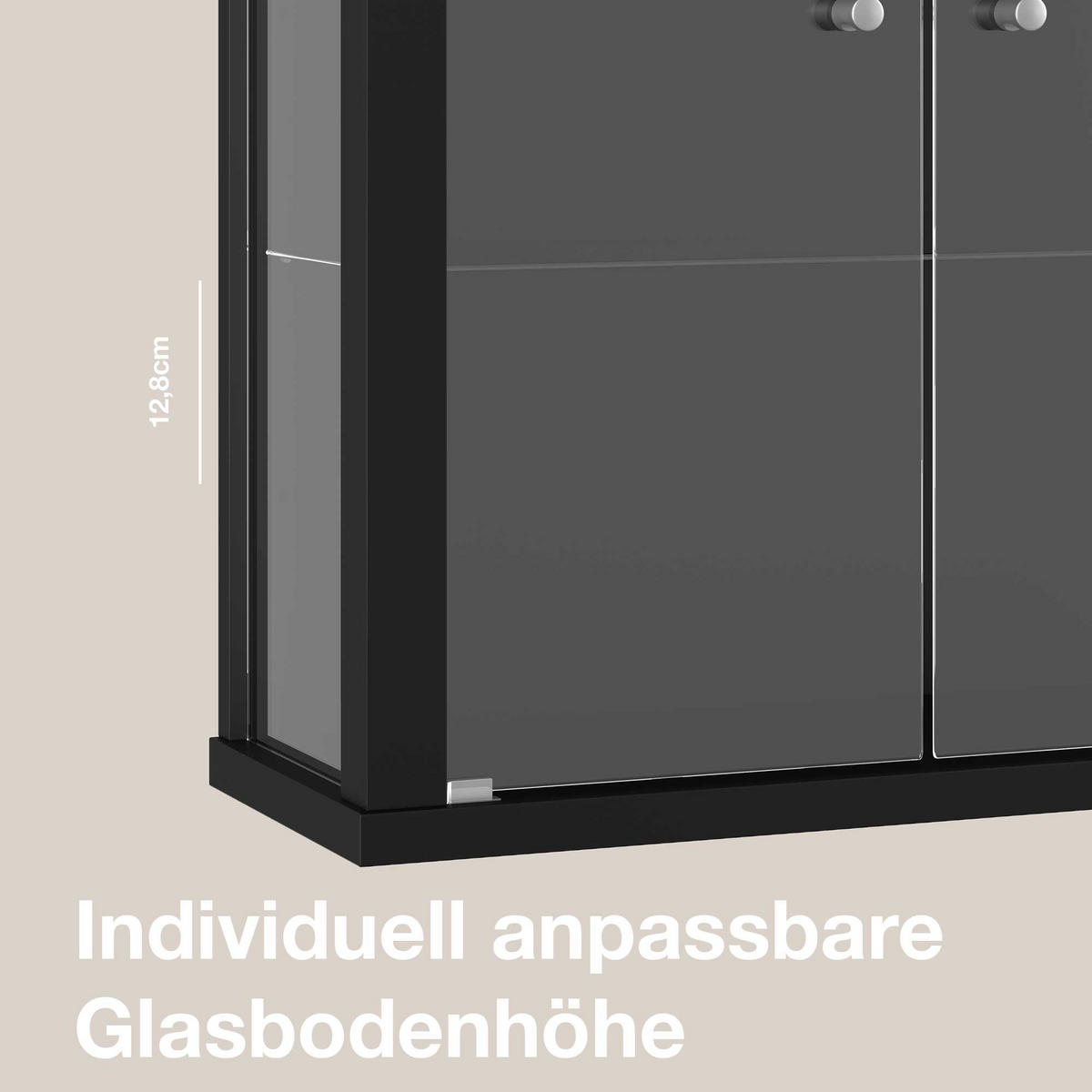 HÄNGEVITRINE 25/60/80 cm mit 2 höhenverstellbaren Glasböden - Transparent/Silberfarben, Glas/Holzwerkstoff (60/80/25cm) - K-Möbel