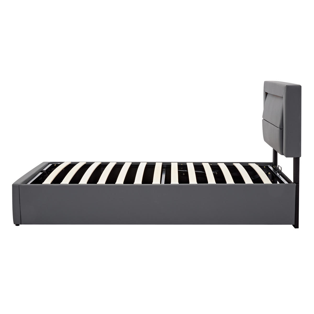 POLSTERBETT aus Kunstleder 90x190 cm in Grau mit LED-Beleuchtung & USB-Ladeanschluss - Grau, Leder (90/190cm) - Modfu
