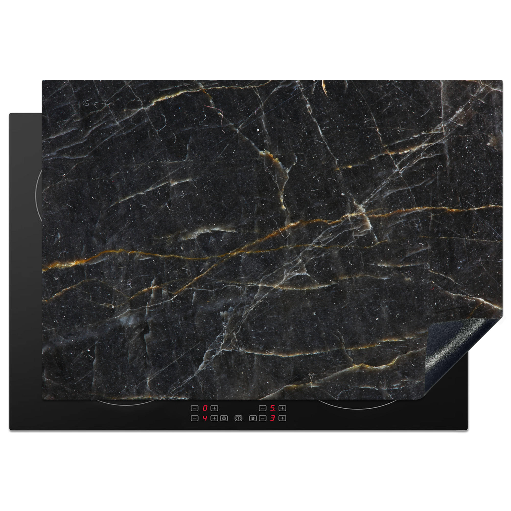 HERDABDECKPLATTE Marmor - Schwarz - Gold - Grau - Marmorstruktur 75x52 cm - Goldfarben, Kunststoff (75/0.2/52cm) - MuchoWow