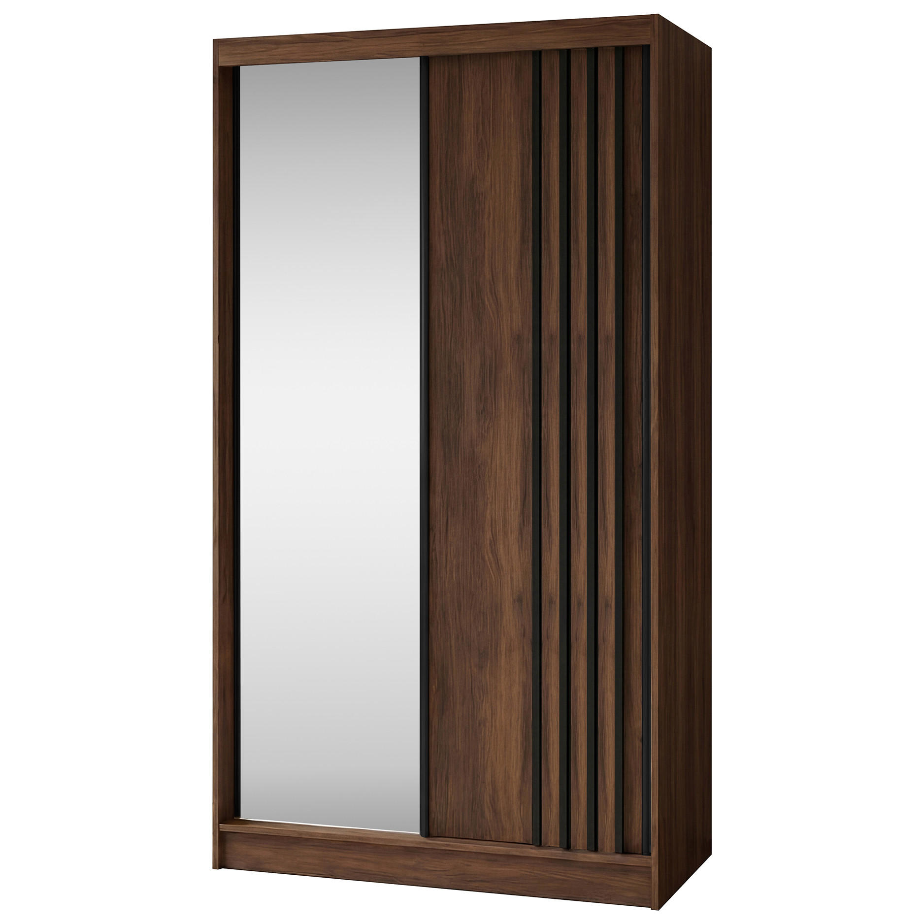 Beautysofa SKŘÍŇ S POSUVNÝMI DVEŘMI Nela II se zásuvkami a zrcadlem, 120 / 216 / 61 cm, ořech + černá