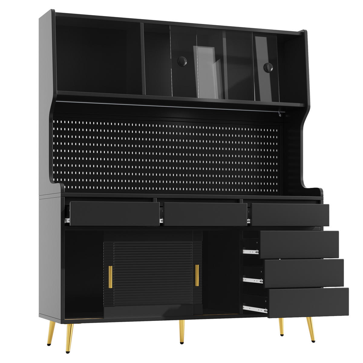 BUFFET 145/39/171 cm s LED osvětlením, velkým úložným prostorem a systémem proti převržení, Hnědá - hnědá, kompozitní dřevo (145/171/39cm) - Redom