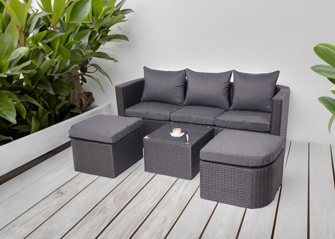 LOUNGE-SET Anthrazit - Anthrazit, Holz - MCW