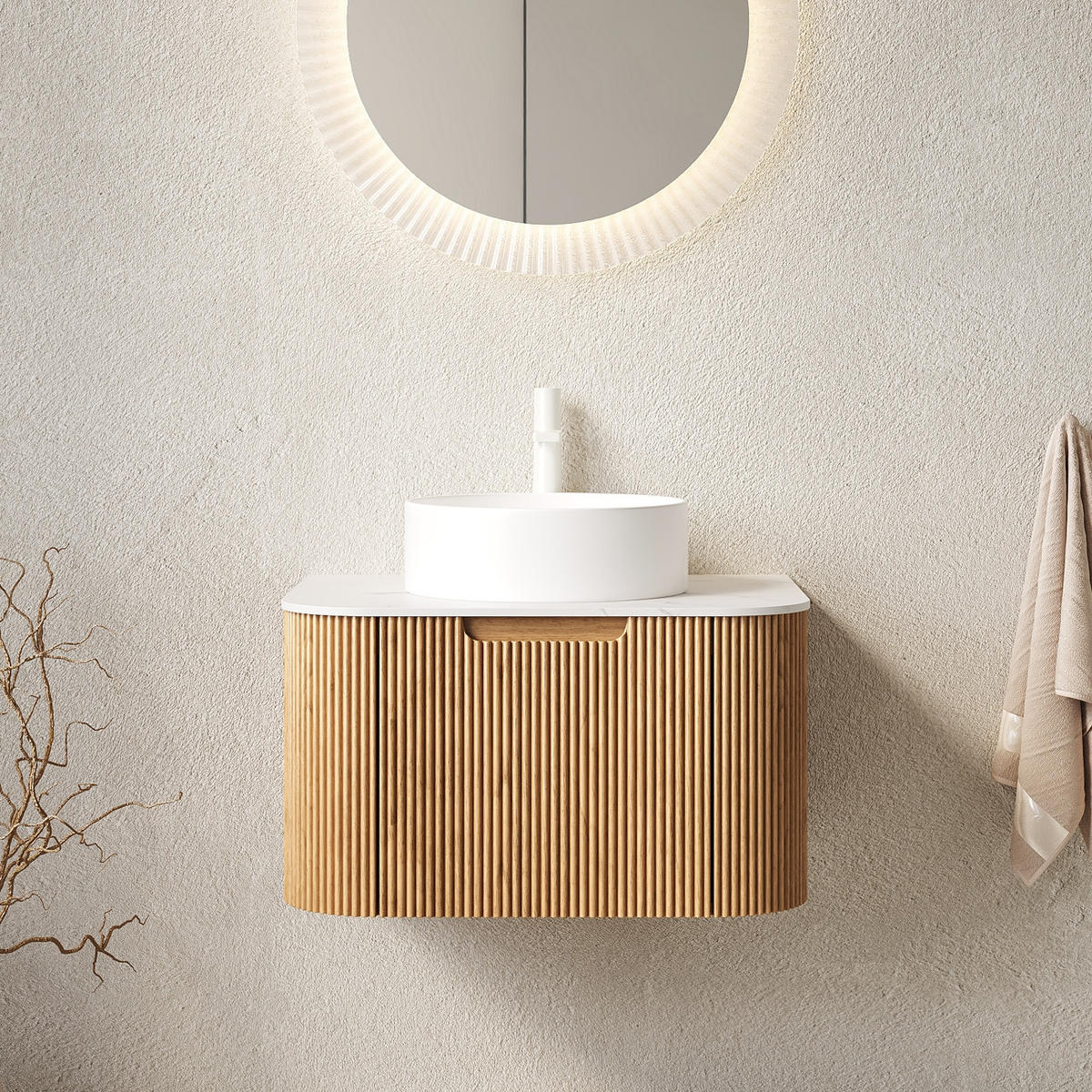 WASCHTISCHKOMBI 61x48x49cm Naturholz/Weiß mit Keramikbecken & Soft-Close - Naturfarben, Keramik (61/49/48cm) - Modfu