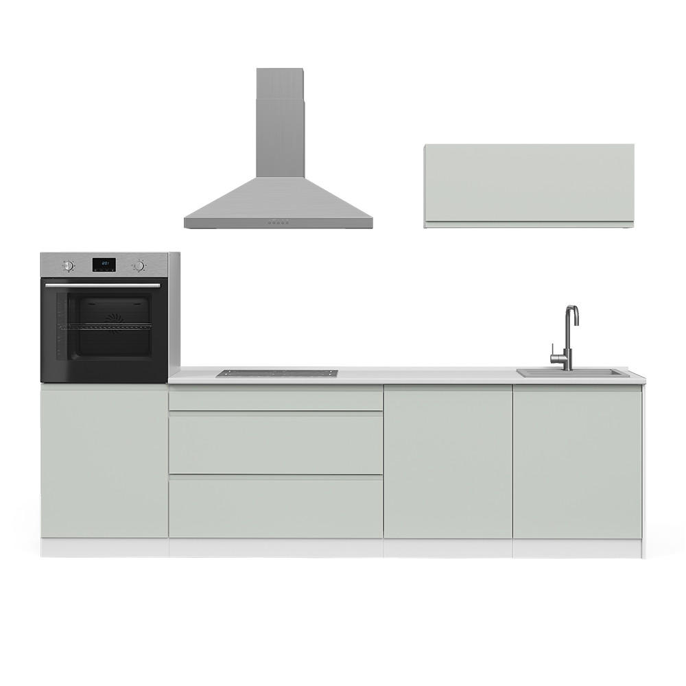 KÜCHENZEILE R-Line, Pastellgrün/Weiß, 280 cm Arbeitsplatte Satin - Pastellgrün/Weiß, Holzwerkstoff (280/143/60cm) - Vicco