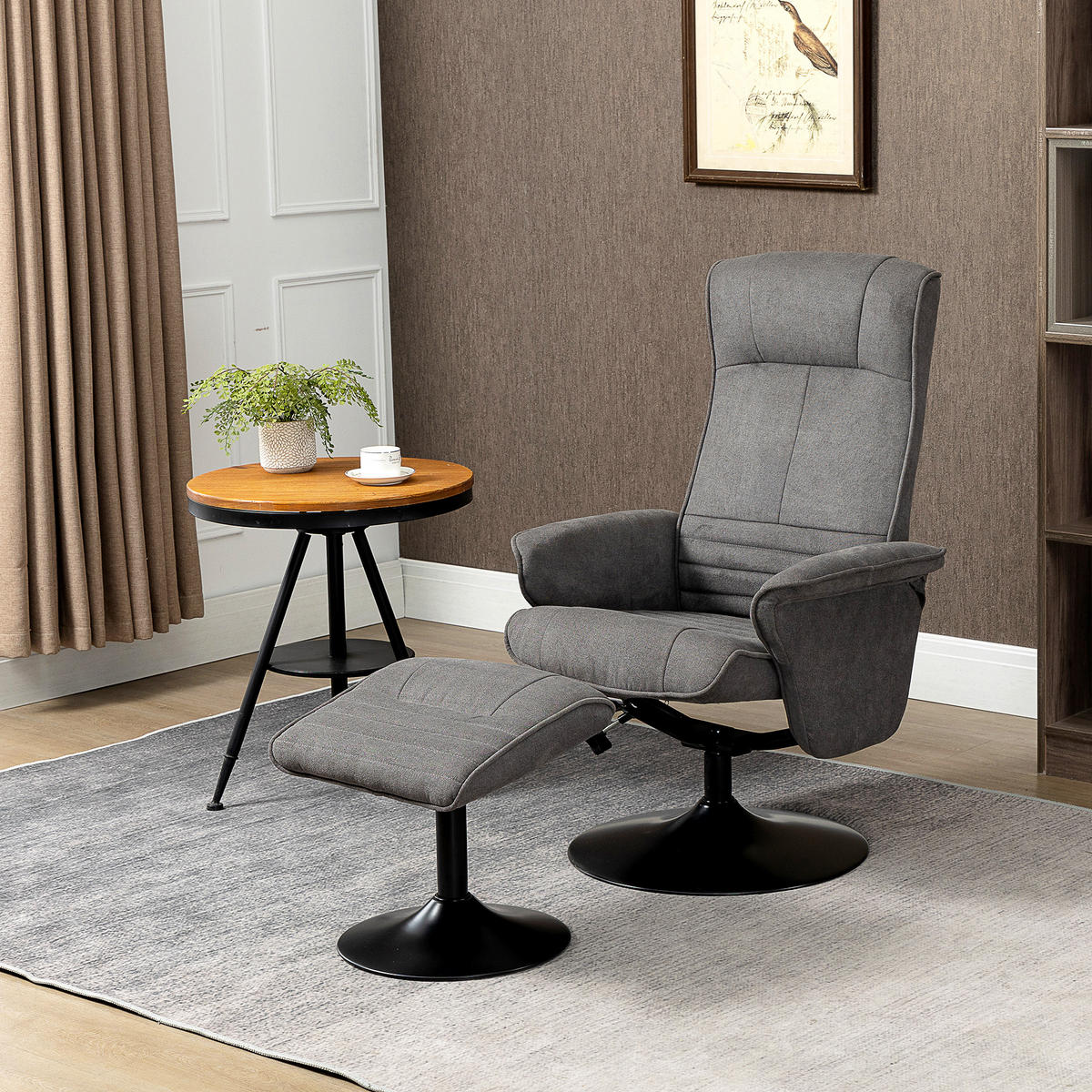 RELAXSESSEL mit Fußhocker verstellbare Rückenlehne für Schlafzimmer Dunkelgrau - Dunkelgrau/Schwarz, Textil/Metall (71/104/69cm) - HOMCOM