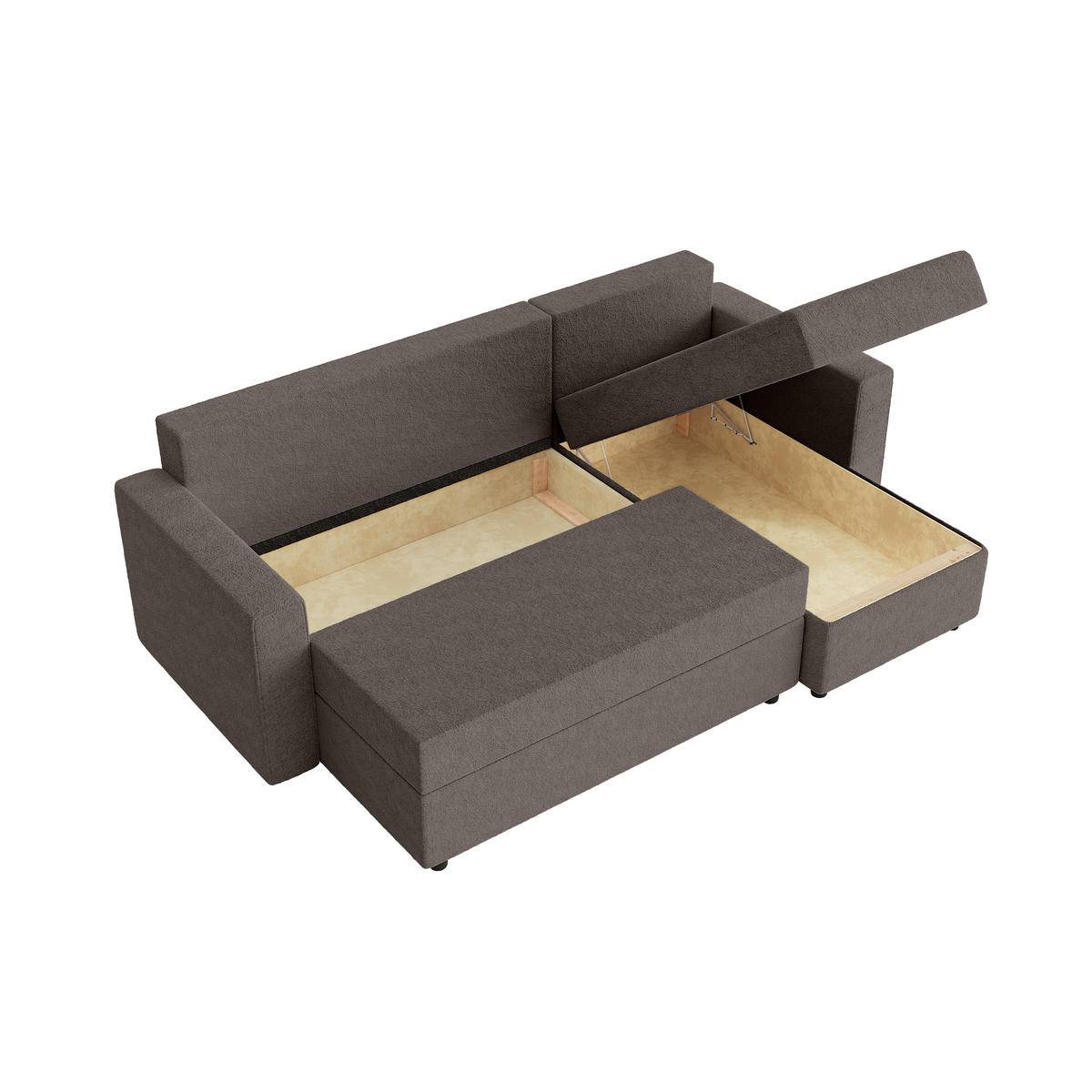 ECKSOFA Goka Lux L mit Schlaffunktion und 2 Bettkästen, Braun - Braun, Textil (230/146cm) - Fedve