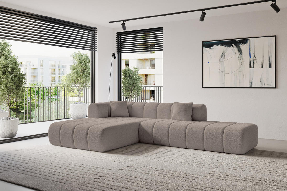 ECKSOFA Ottomane Links BILA-L 289x176x71 Braun Bouclé - Schwarz/Braun, Holzwerkstoff/Kunststoff (176/289cm) - ALTDECOR
